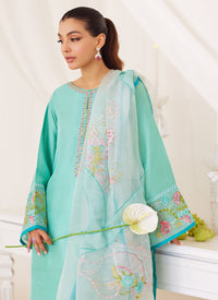 Una Turquoise Shirt, Embroidered Dupatta and Pants Farah Talib Aziz