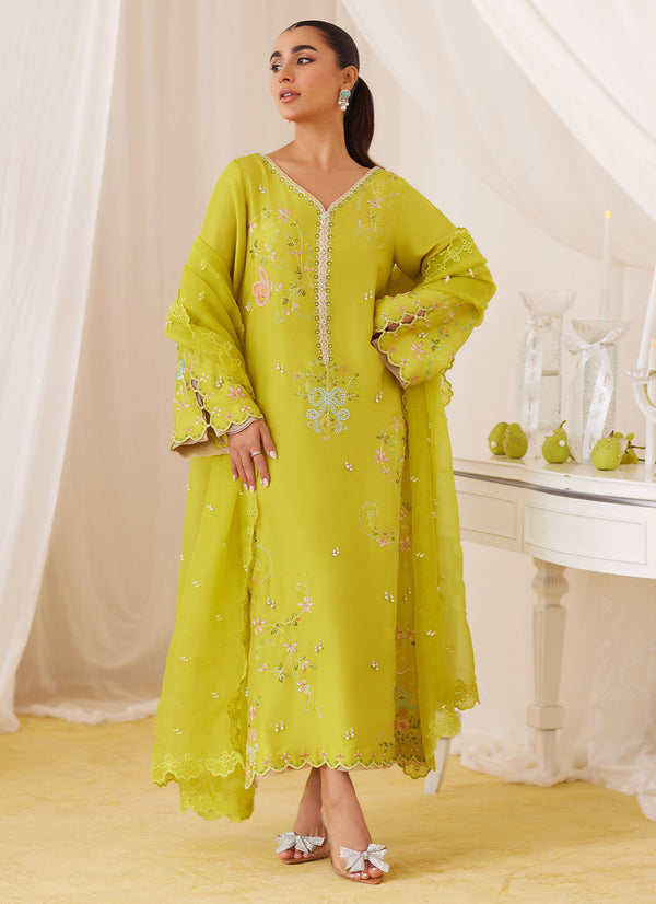 Marija Kiwi Green Embroidered Shirt, Dupatta and Pants Farah Talib Aziz