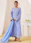 Leesha Periwinkle Blue Raw Silk Shirt, Dupatta and Pants Farah Talib Aziz