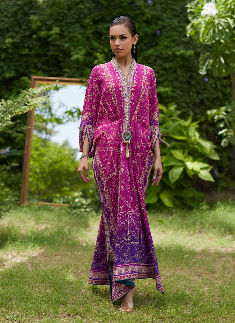 Zahli Magenta Ombre Kaftan Farah Talib Aziz