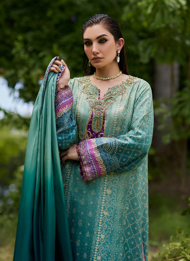 Leisha Teal Ombre Shirt And Dupatta Farah Talib Aziz