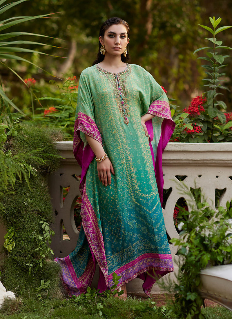 Persia Teal Ombre Kaftan Farah Talib Aziz