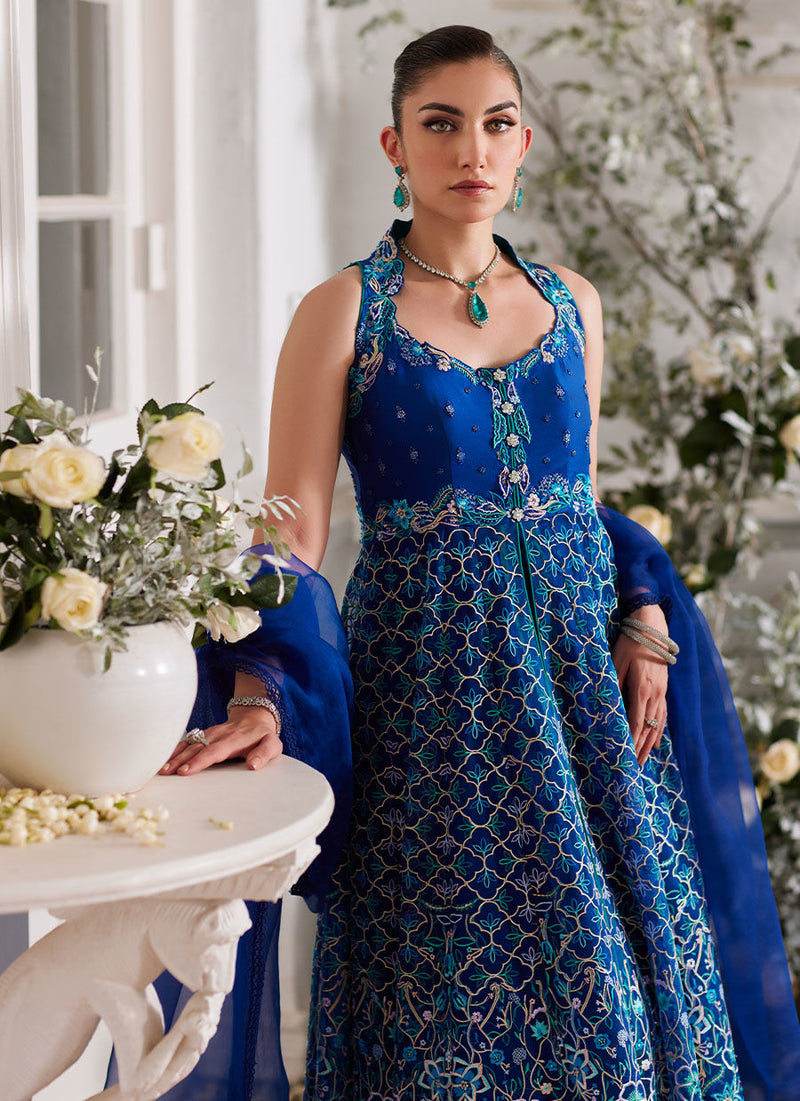 Nuwara Ink Blue Kalidaar, Pants and Dupatta Farah Talib Aziz