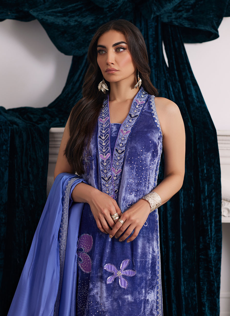 Isabel Periwinkle Shirt, Izaar And Dupatta Farah Talib Aziz