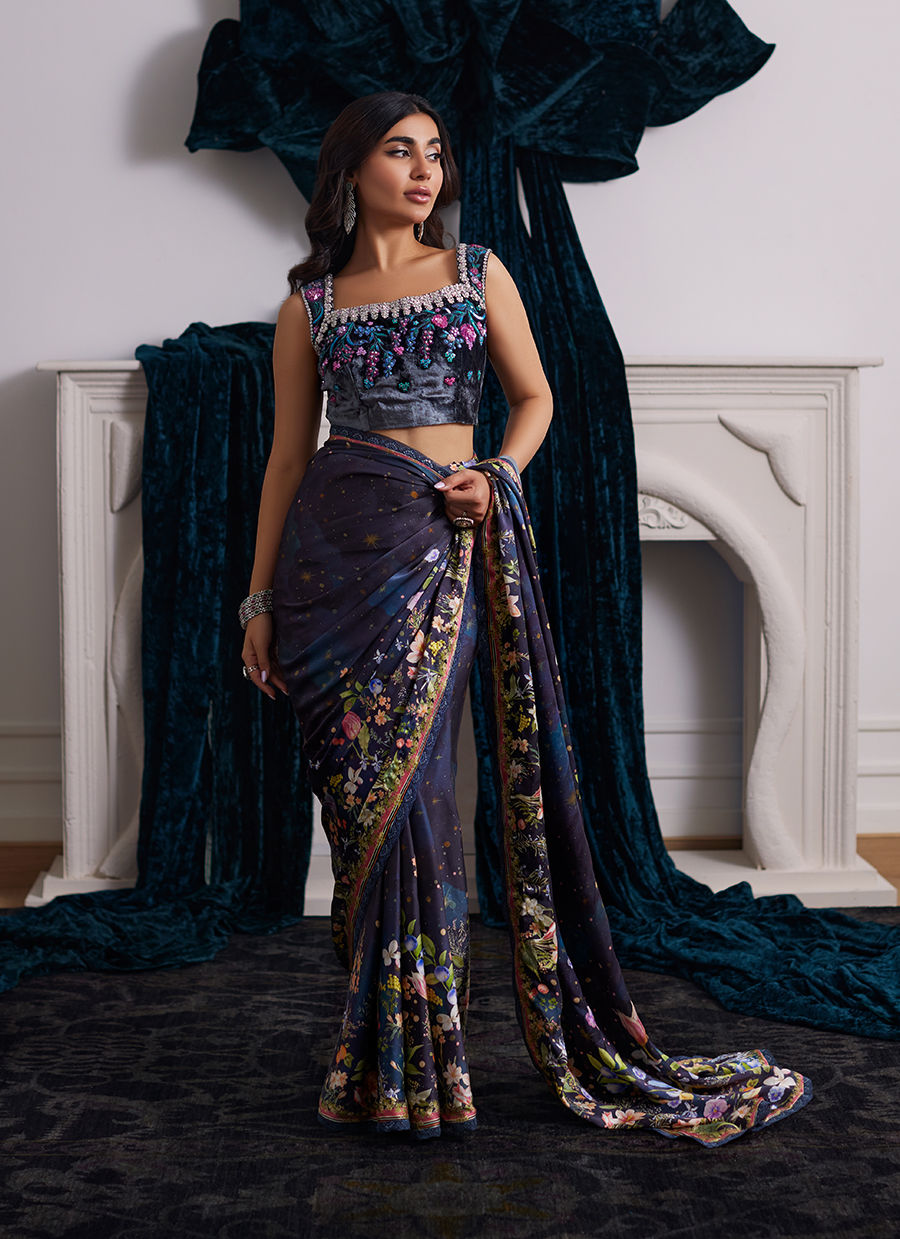 Alixia Charmeuse Saree With Velvet Blouse Farah Talib Aziz