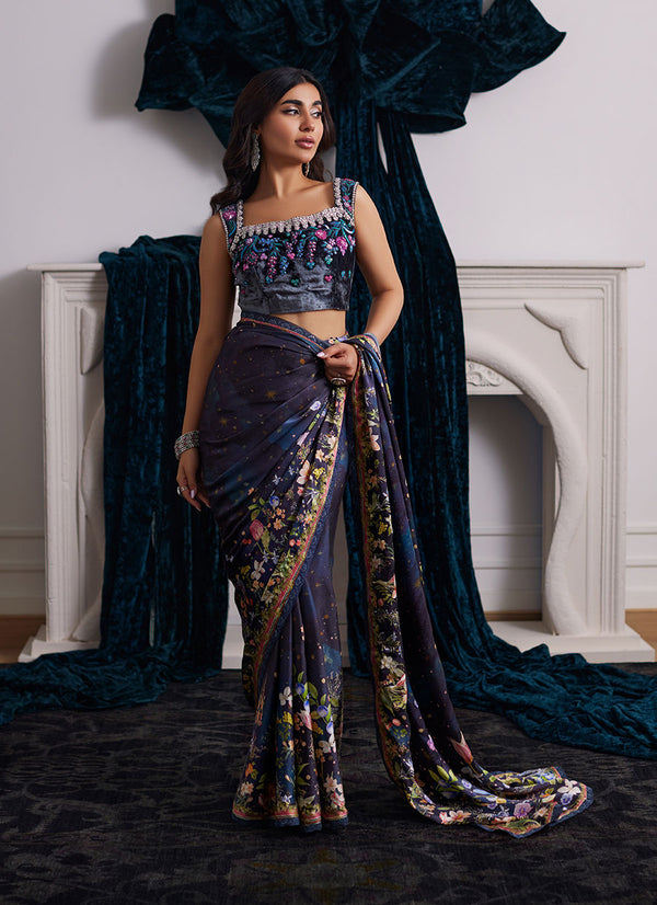 Alixia Charmeuse Saree With Velvet Blouse Farah Talib Aziz