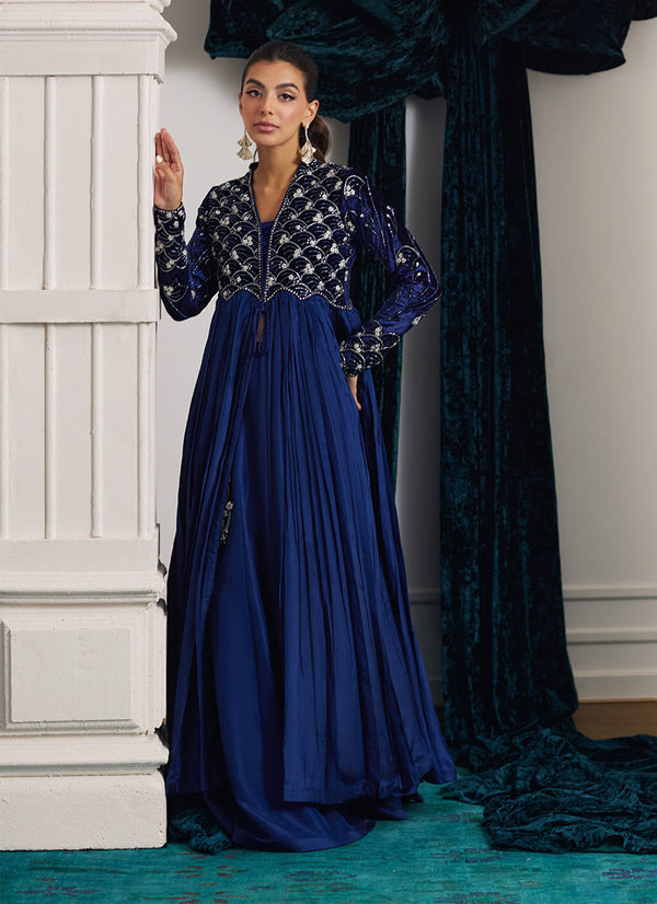 Kismet Persian Blue Kalidaar Lehenga and Silk Dupatta Farah Talib Aziz