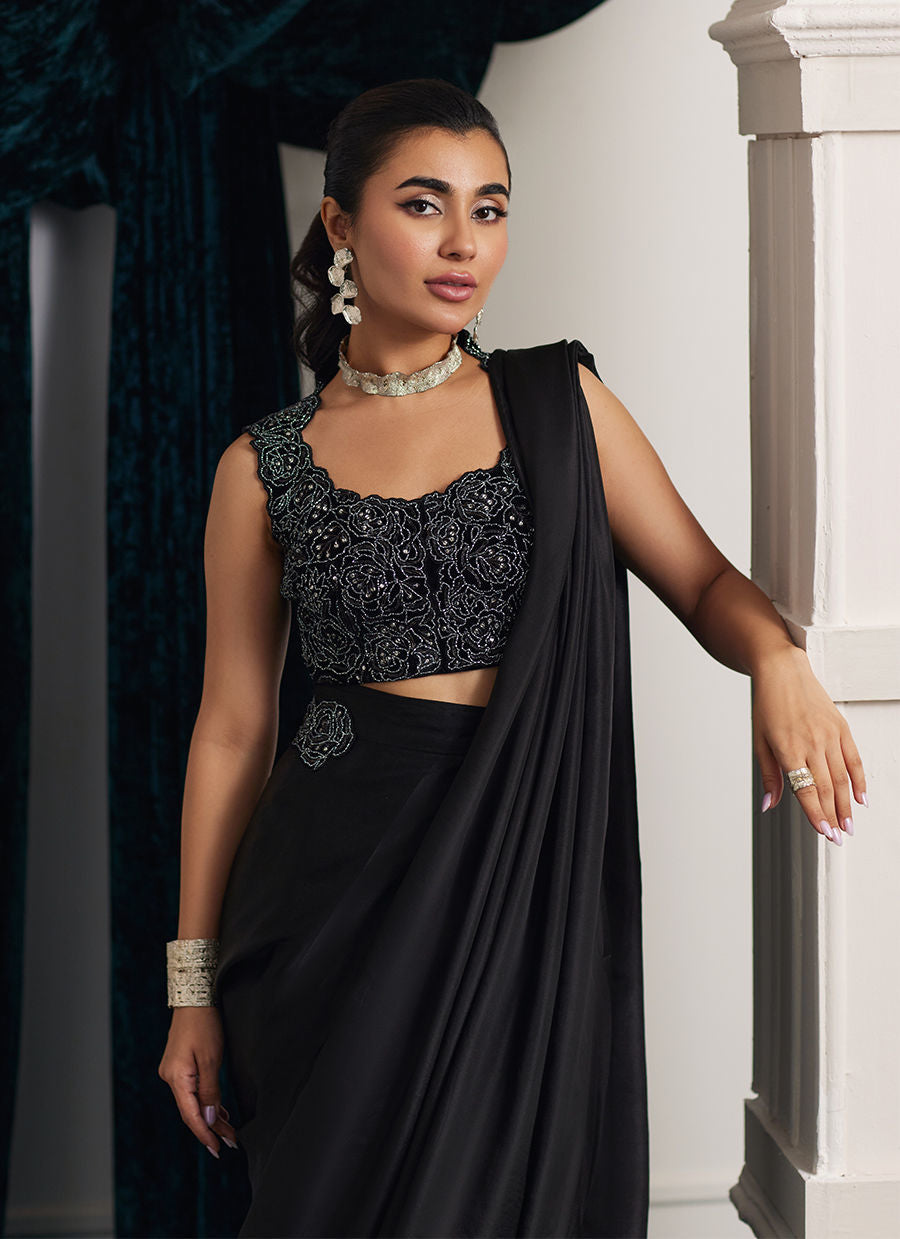 Marli Onyx Saree And Velvet Blouse Farah Talib Aziz