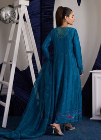 Shiro Teal Paneled Shirt, Izaar And Dupatta