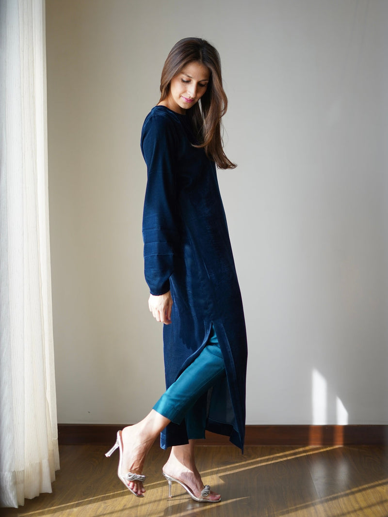 Teal Velvet Shirt Dress SAK ATELIER