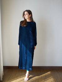 Teal Velvet Shirt Dress SAK ATELIER