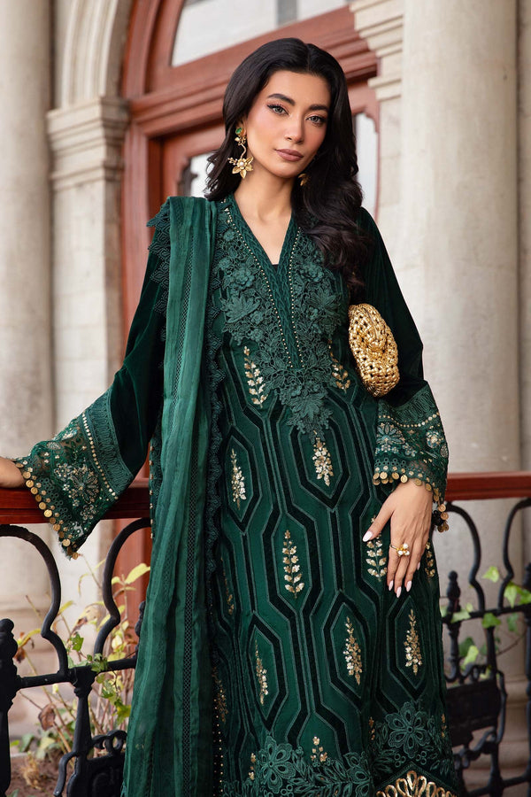 3 Piece Unstitched Embroidered Velvet Suit | DL-1212 Maria B