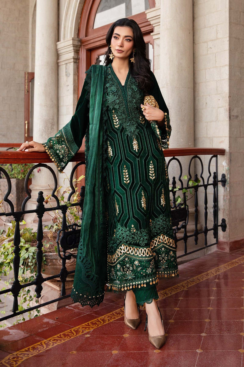 3 Piece Unstitched Embroidered Velvet Suit | DL-1212 Maria B