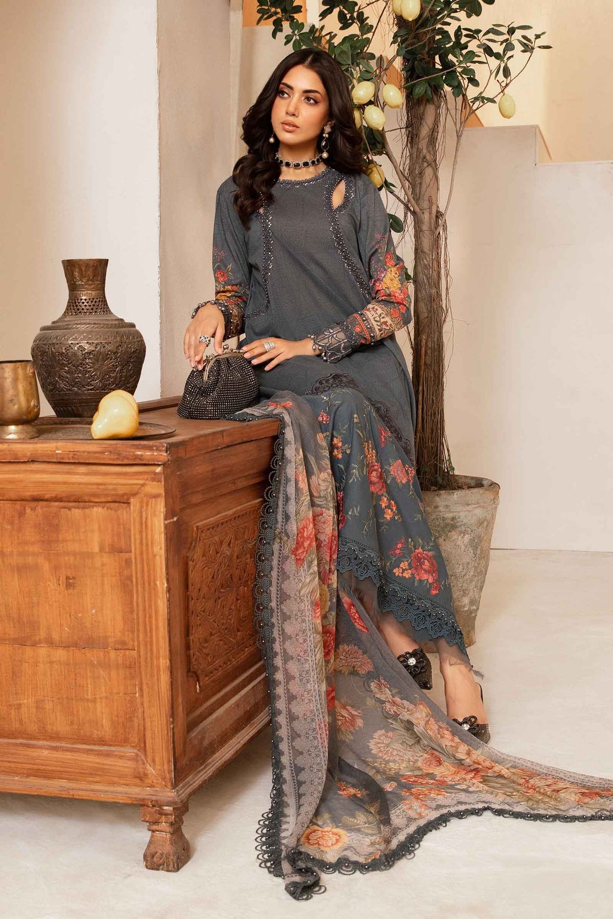 3 Piece Unstitched Printed Suit | MPT-2202-B Maria B