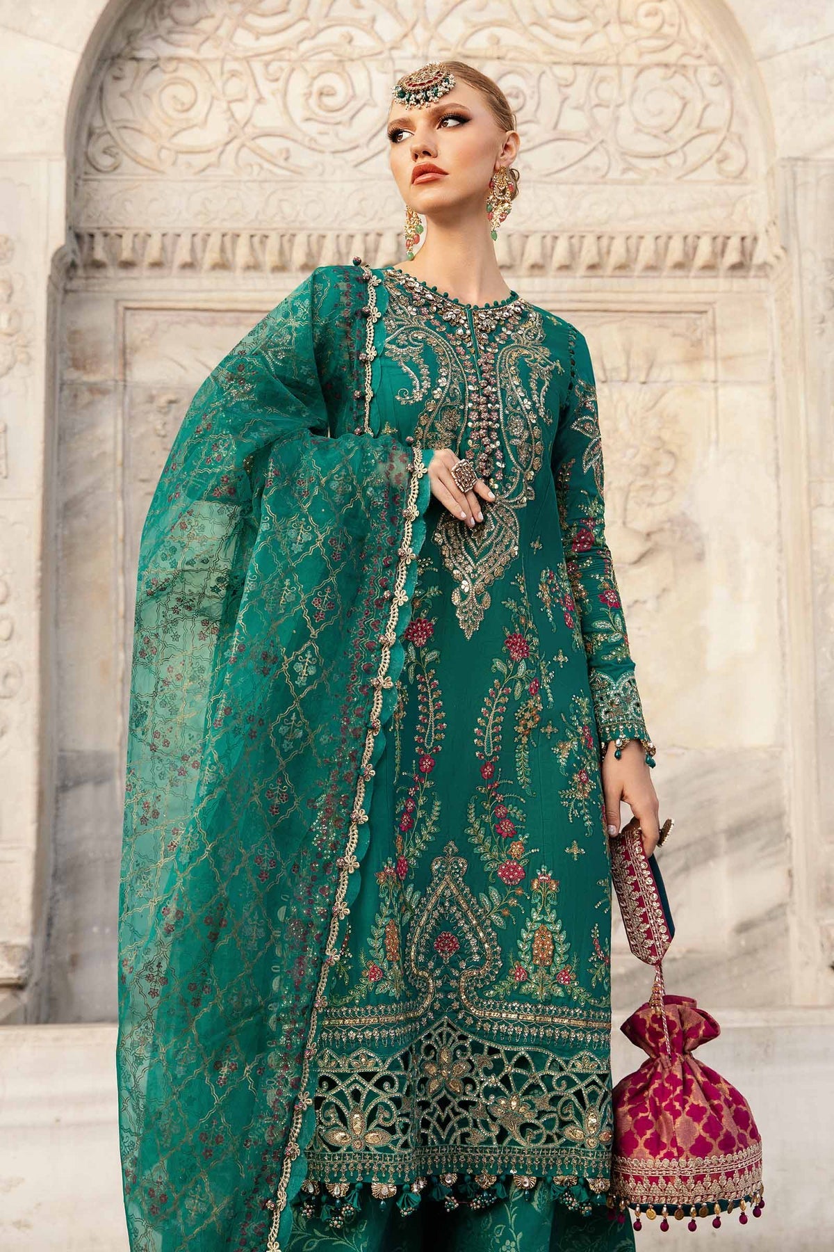 Unstitched Embroidered Cotton Satin Suit | CST-805 Maria B