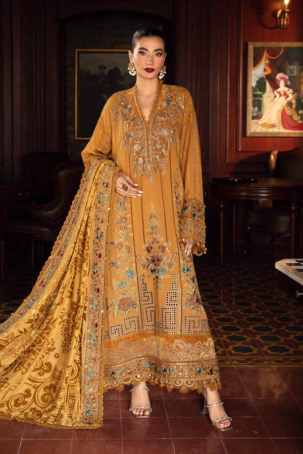 3 Piece Unstitched Embroidered Twill Linen Suit | DL-1207 Maria B