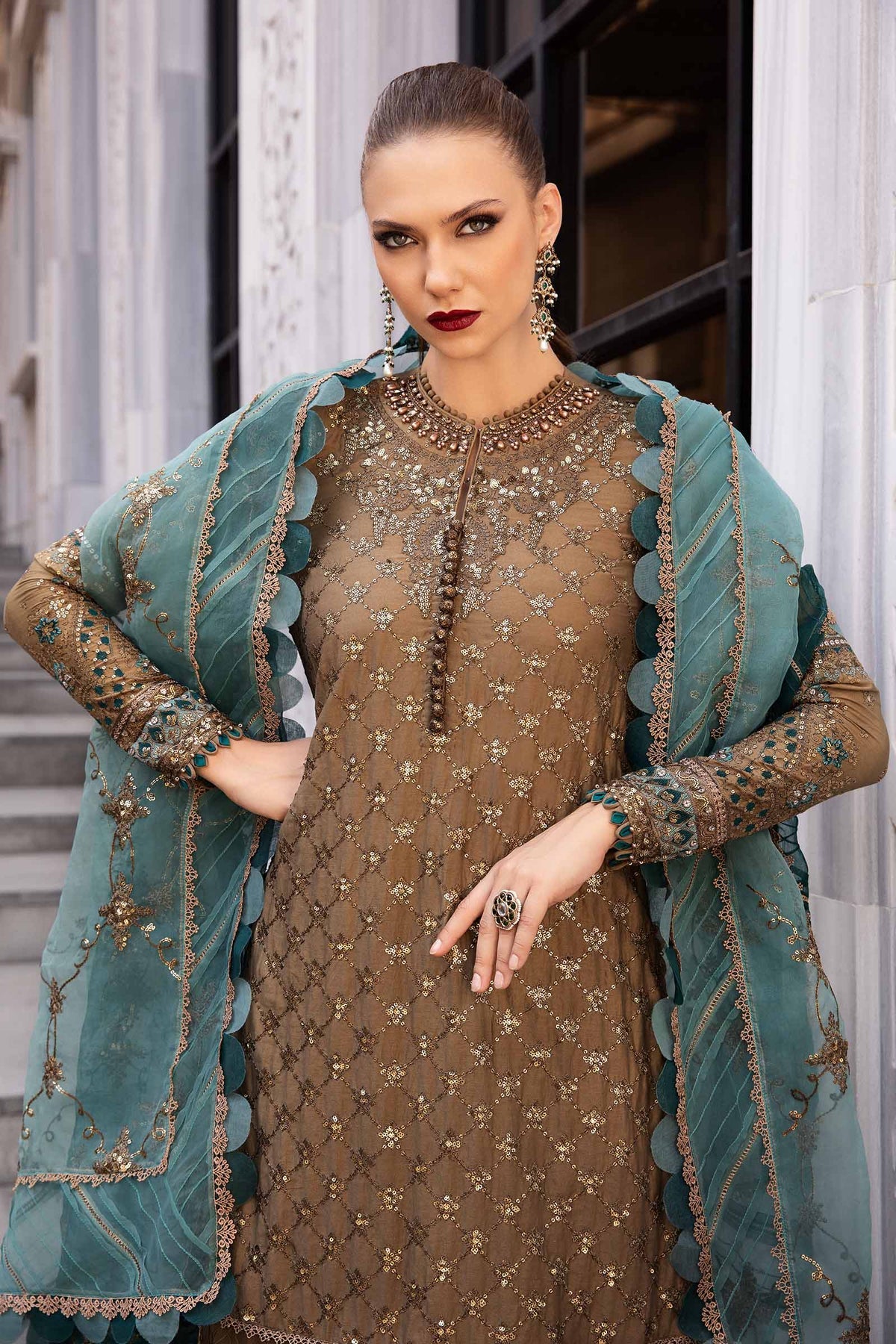 Unstitched Embroidered Cotton Satin Suit | CST-808 Maria B