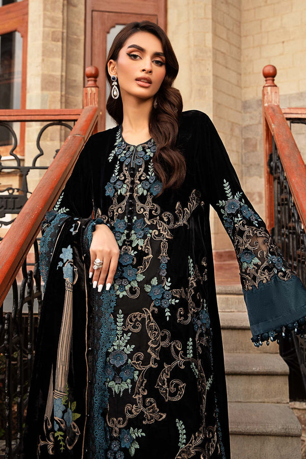 3 Piece Unstitched Embroidered Velvet Suit | DL-1208 Maria B