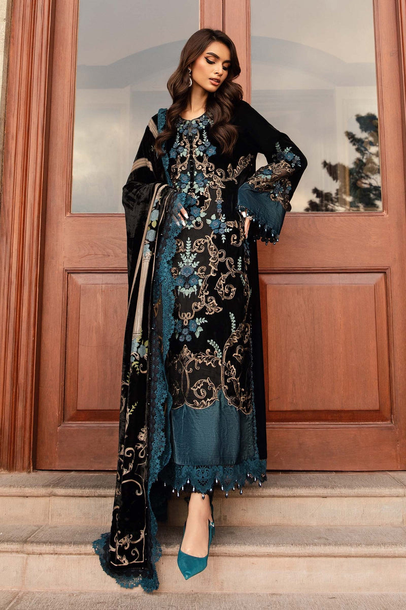 3 Piece Unstitched Embroidered Velvet Suit | DL-1208 Maria B