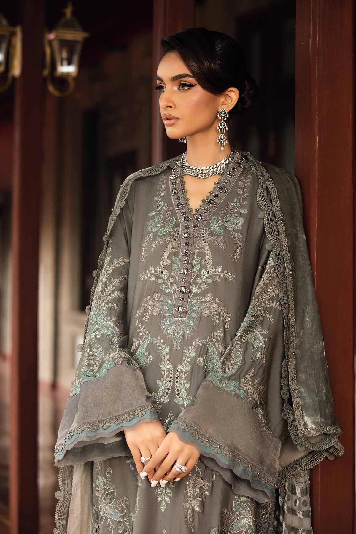 3 Piece Unstitched Embroidered Velvet Suit | DL-1209 Maria B