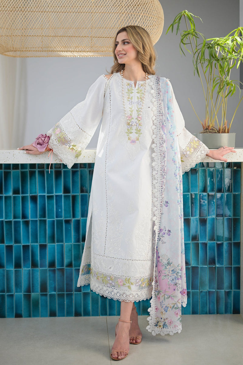 WHITE LUXURY LAWN EMBROIDERED SET - NEL-24612 Zaib