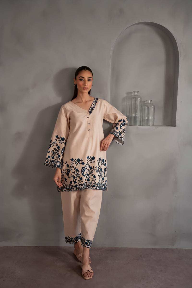 BEIGE & BLUE MINI EMBROIDERED SET (NPA2-24301) Zaib