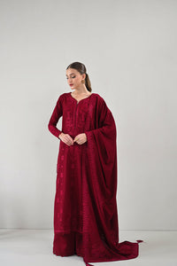 RICH MAROON LUXURY EMBROIDERED KARANDI SET (NEL-24629) Zaib