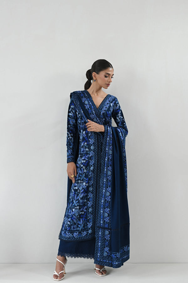 NAVY BLUE LUXURY AARI EMBROIDERED KARANDI SET (NEL-24624) Zaib