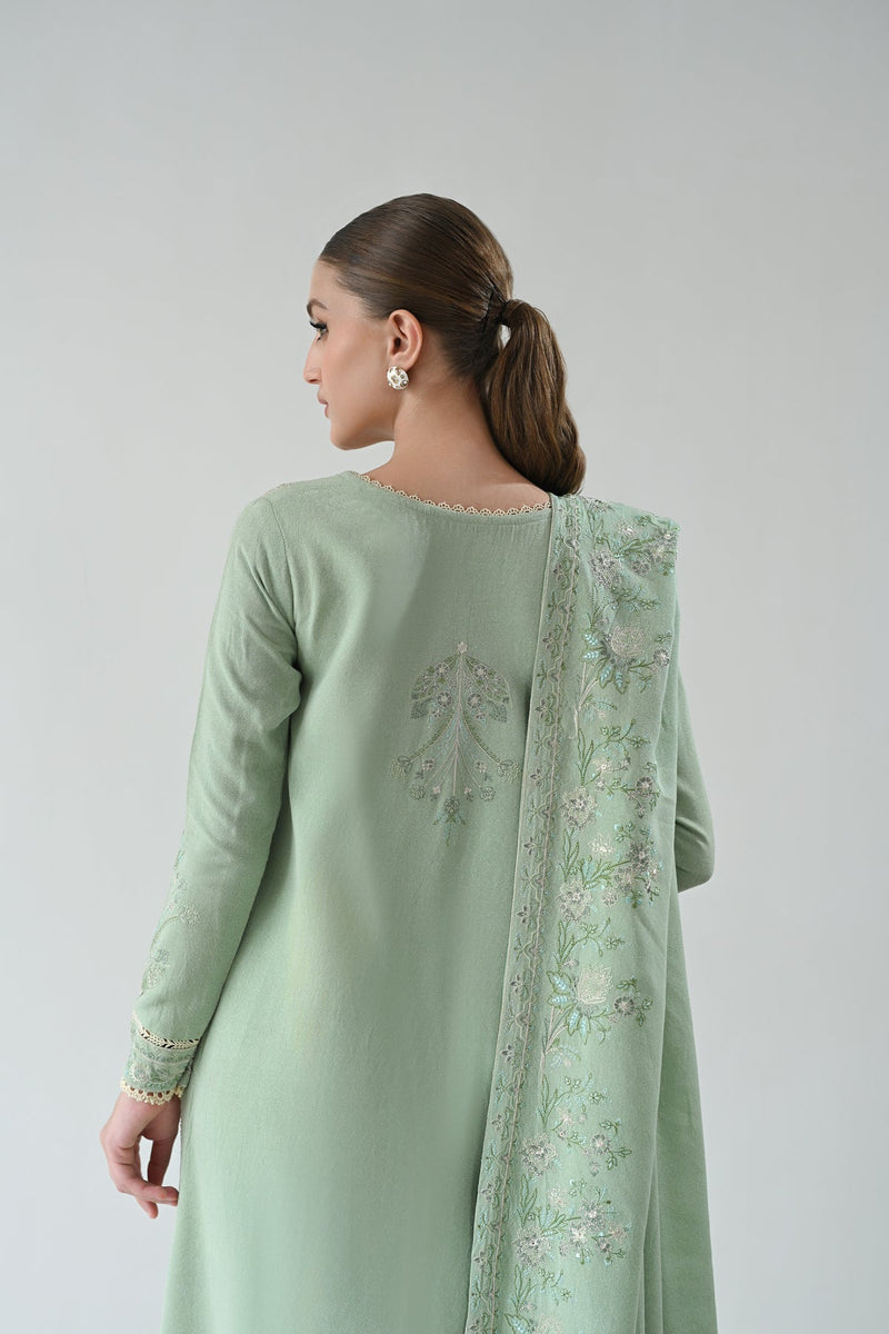 GLACIAL PASTEL GREEN LUXURY EMBROIDERED KARANDI SET (NEL-24627) Zaib