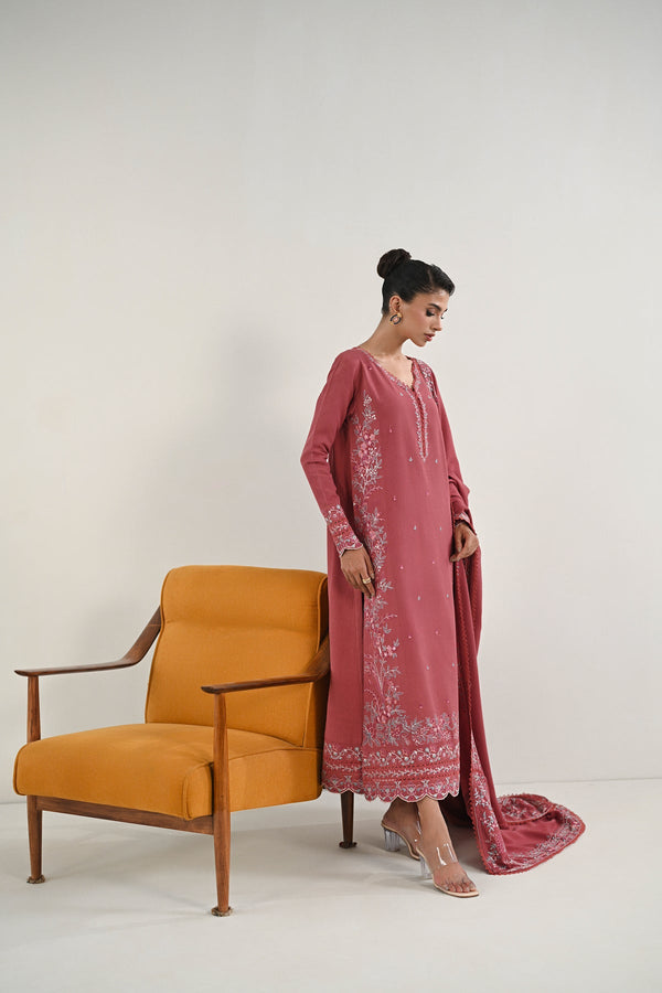 ROSEWOOD PINK LUXURY EMBROIDERED KARANDI SET (NEL-24628) Zaib