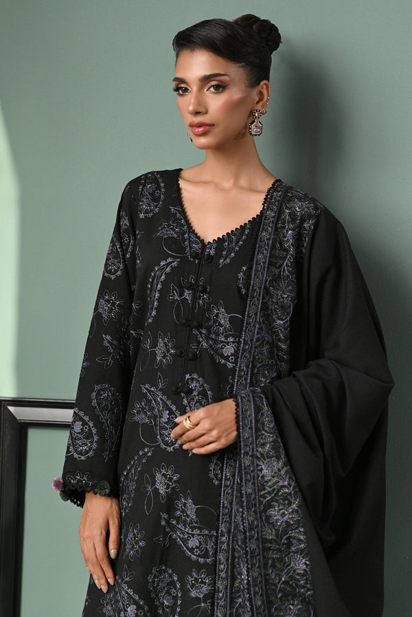 BLACK LUXURY EMBROIDERED KARANDI SET (NEL-24623) Zaib