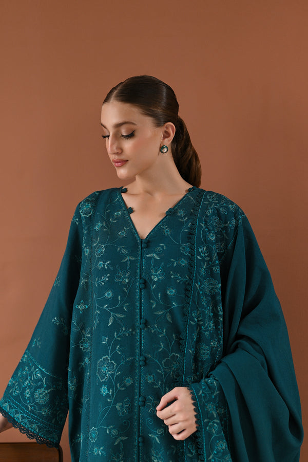 TEAL LUXURY EMBROIDERED KARANDI SET (NEL-24625) Zaib