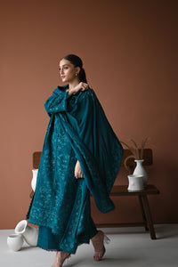 TEAL LUXURY EMBROIDERED KARANDI SET (NEL-24625) Zaib