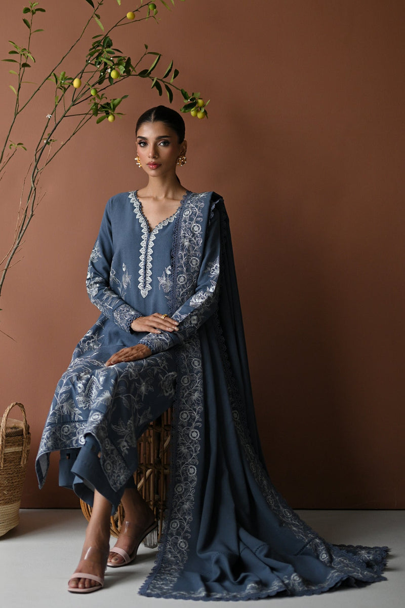 BLUE SLATE GREY LUXURY EMBROIDERED KARANDI SET (NEL-24630) Zaib