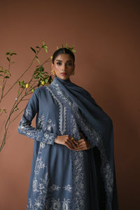 BLUE SLATE GREY LUXURY EMBROIDERED KARANDI SET (NEL-24630) Zaib