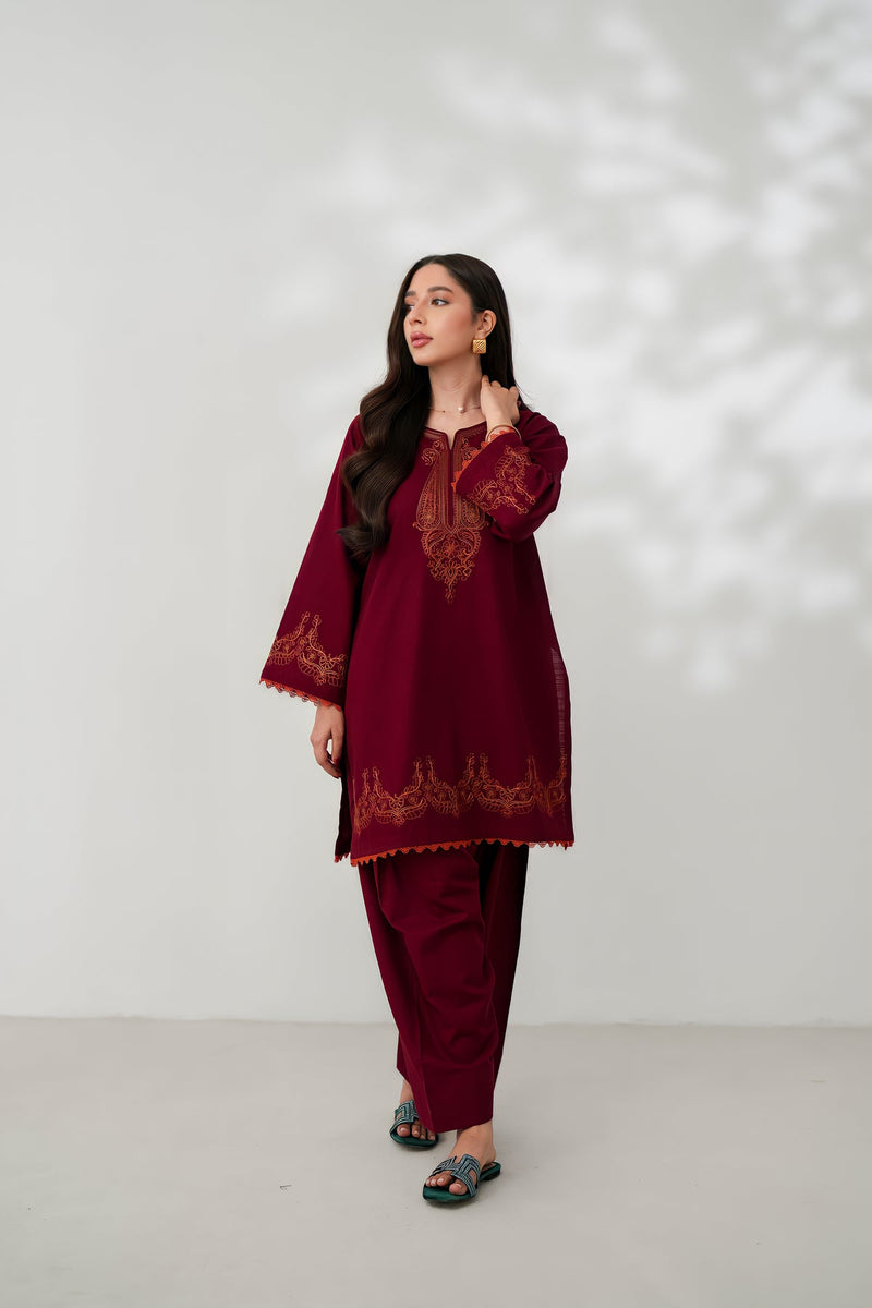 MERLOT LUXURY EMBROIDERED FALL SET (NPA2-24311 ) Zaib