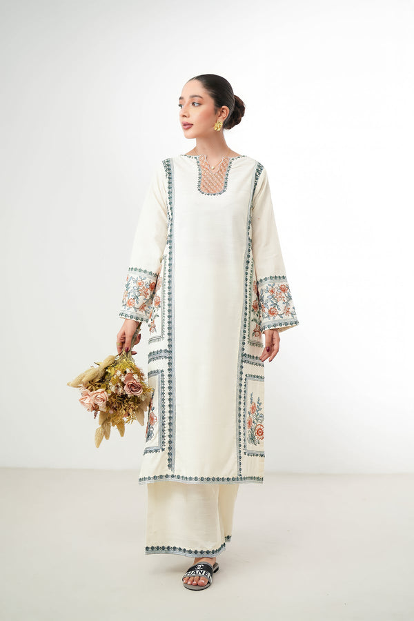 KASHMIR OFF-WHITE LUXURY EMBROIDERED FALL SET(NPA2-24307) Zaib