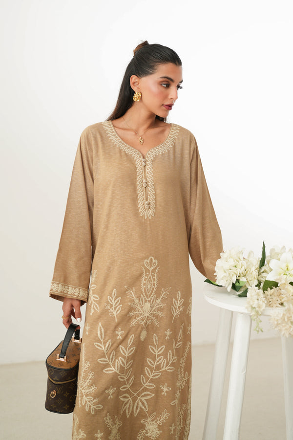 SICILY TAN LUXURY EMBROIDERED FALL SET (NPA2-24313) Zaib