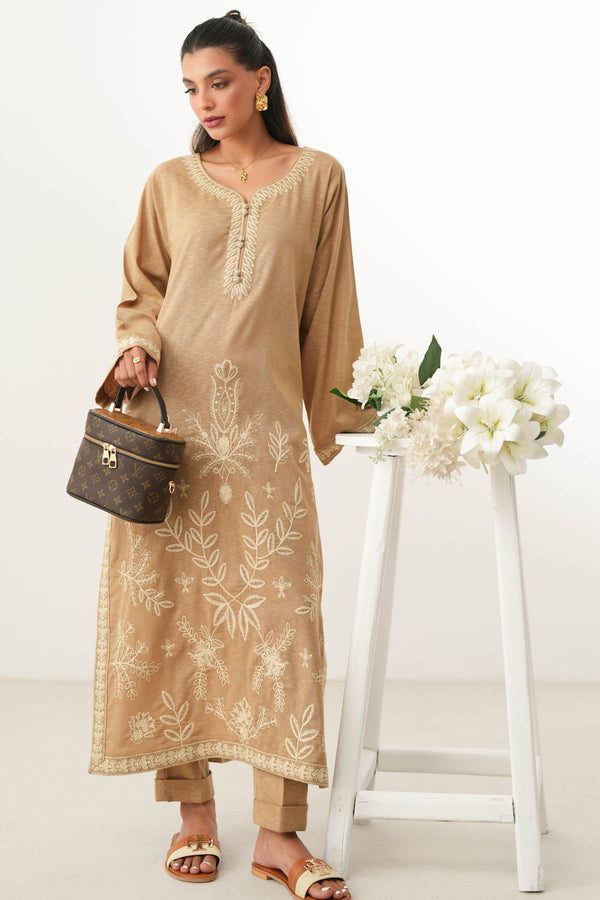 SICILY TAN LUXURY EMBROIDERED FALL SET (NPA2-24313) Zaib