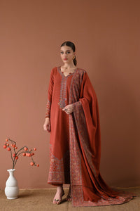 DEEP RUST LUXURY EMBROIDERED KARANDI SET (NEL-24634) Zaib