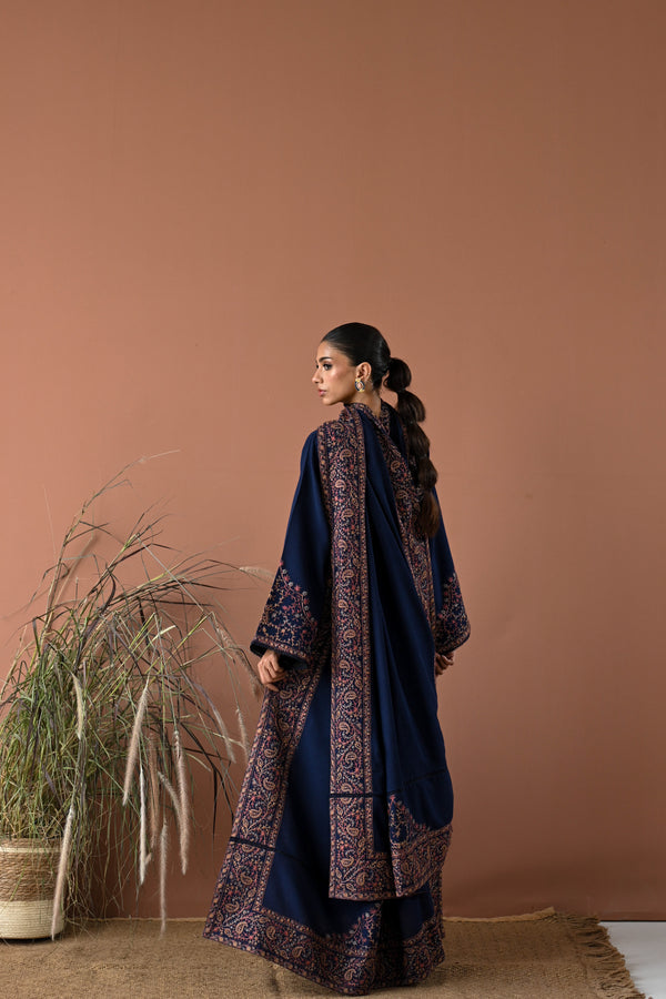 DEEP NAVY LUXURY EMBROIDERED KARANDI SET (NEL-24635) Zaib