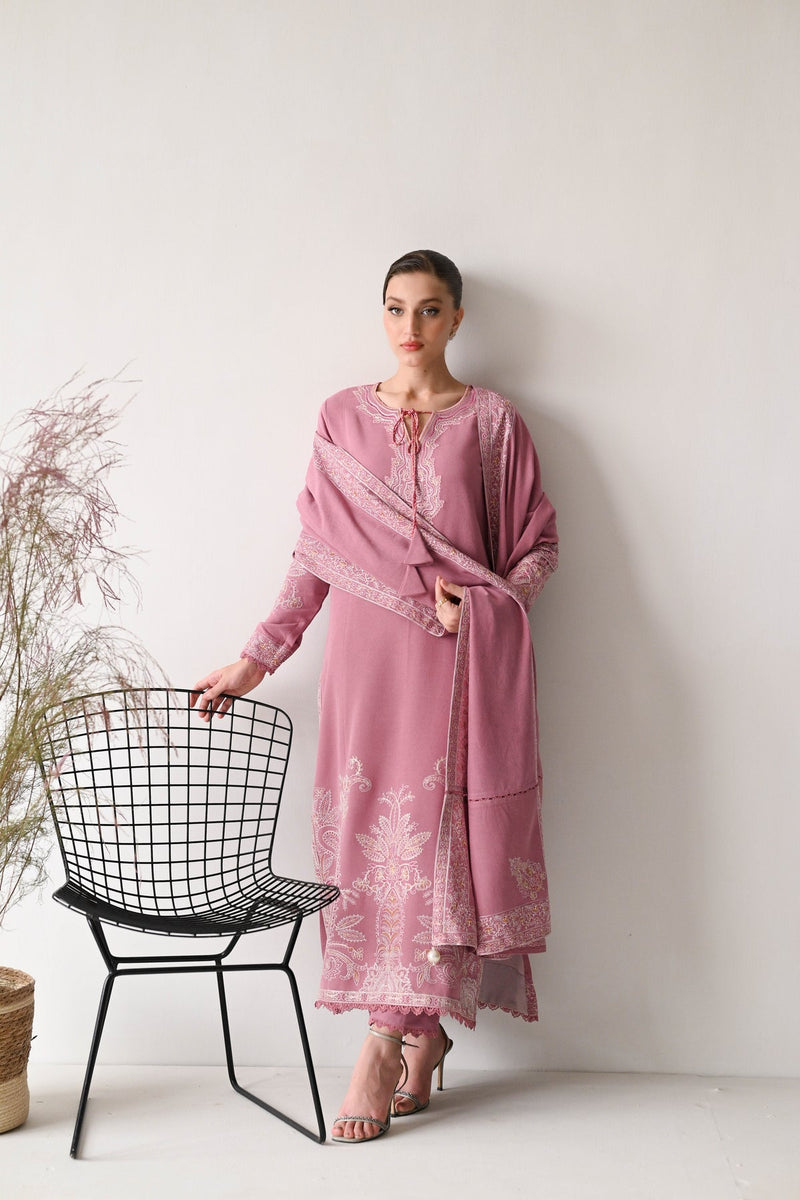 PASTEL PINK LUXURY EMBROIDERED KARANDI SET (NEL-24636) Zaib