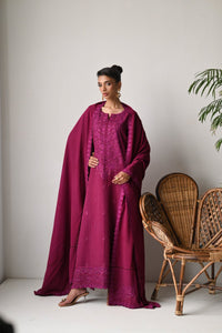 DEEP BERRY LUXURY EMBROIDERED KARANDI SET (NEL-24631) Zaib