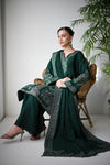 DEEP EMERALD LUXURY EMBROIDERED KARANDI SET (NEL-24637) Zaib