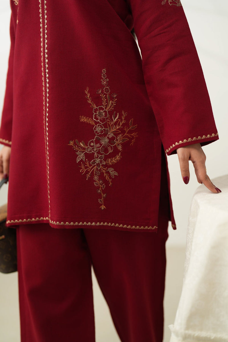 DEEP RED LUXURY EMBROIDERED FALL SET (NPA2-24315)