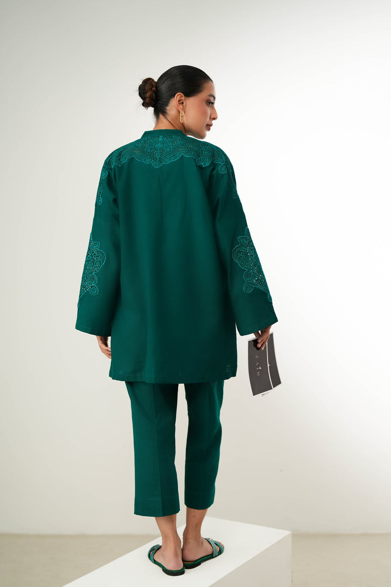 TEAL GREEN LUXURY EMBROIDERED FALL SET (NPA2-24310)