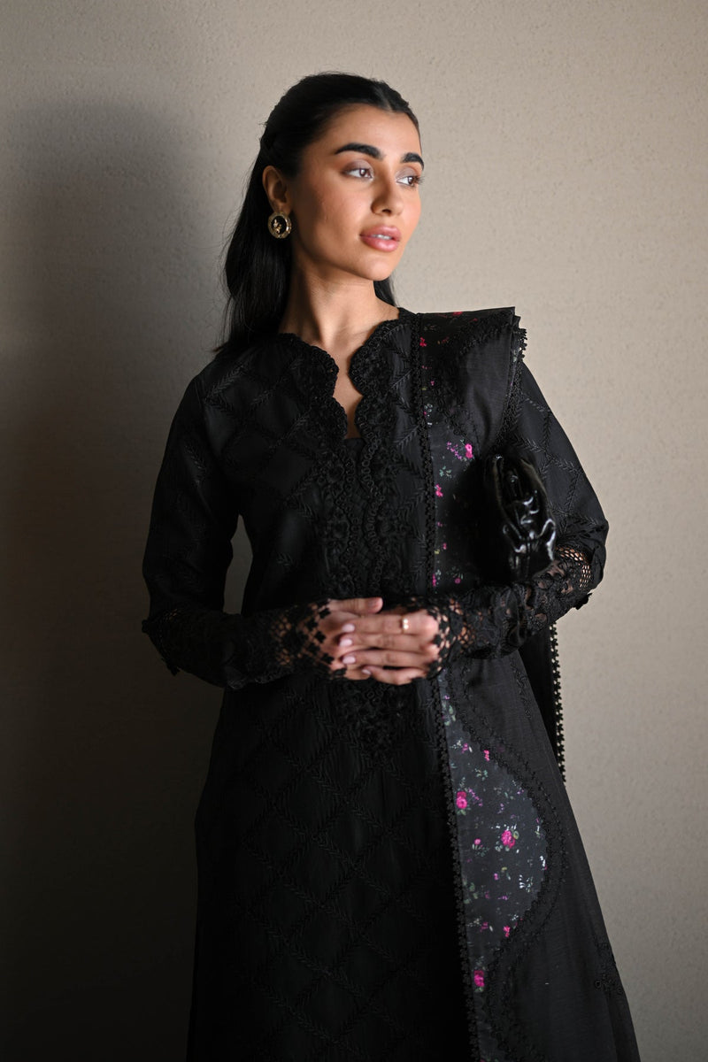 BLACK LUXURY EMBROIDERED LAWN SET (NEL-25603)