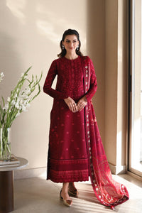 ZAHRA 3: MAROON LUXURY EMBROIDERED LAWN SET 2025 (NEL-25606)