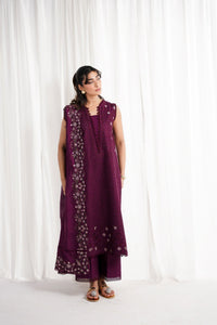 DEEP PLUM LUXURY EMBROIDERED 3PCS SET NPA3-25409 (EID 2025 READY TO WEAR)