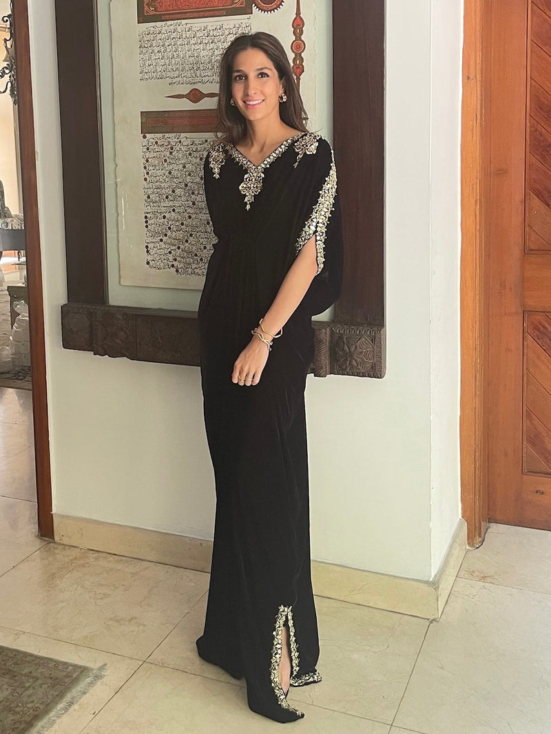 Black Velvet Embellished Kaaftan SAK ATELIER